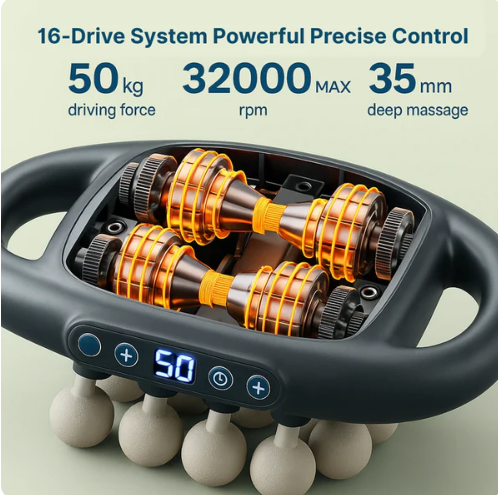 16-Head Deep Tissue Massage Gun - Relieve Pain & Boost Recovery Fast